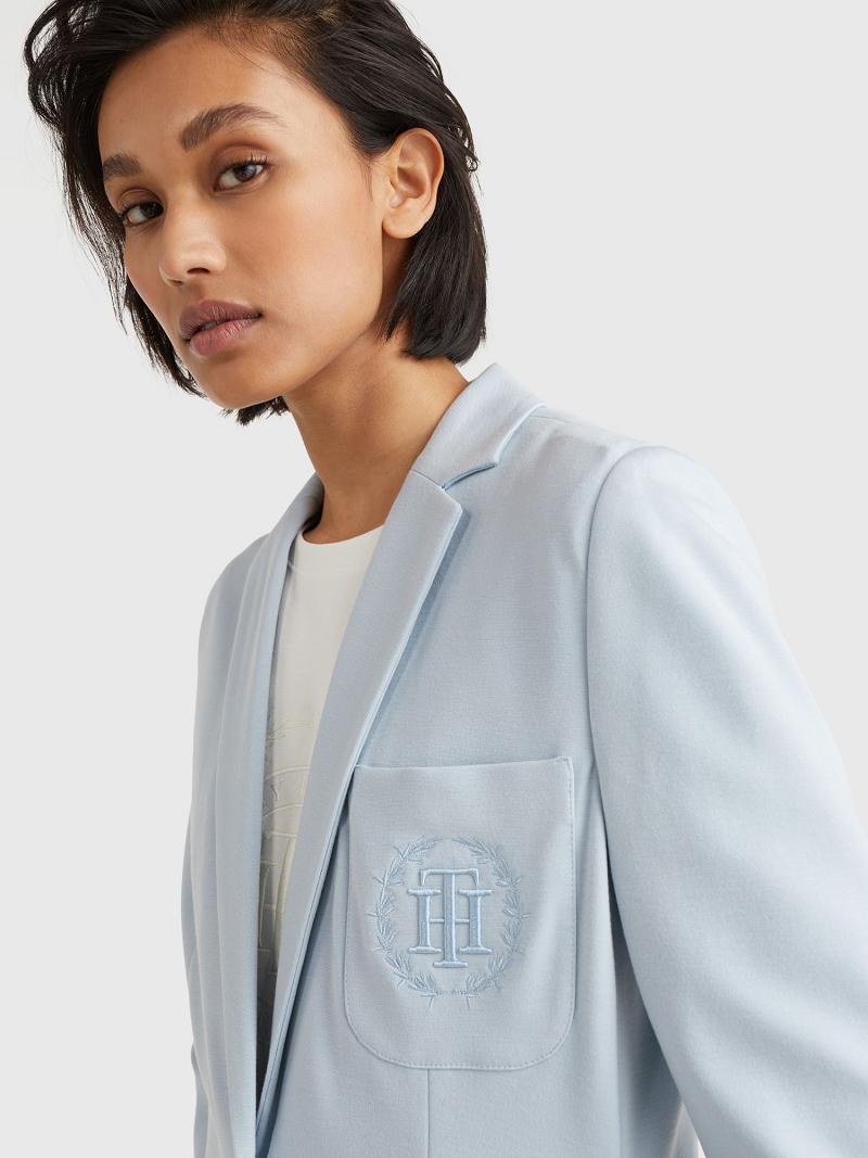 Női Tommy Hilfiger TH Embroidered Blazer Kék | HU 8TCE